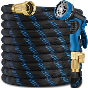 100 ft Garden Hose-No Kink,Heavy Duty,Lightweigh Flexible,Leakproof Water Hose with Sprayer Nozzle-3/4" Solid Brass Connectors-Rubber Car Hoses