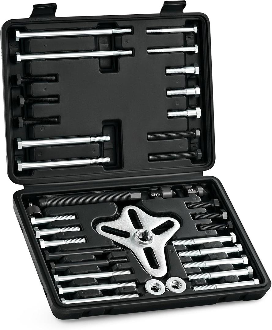 Orion Motor Tech Harmonic Balancer Puller Kit, 49pc Power Steering Pulley Puller Installer Tool Set, Heavy Duty Steering Wheel Puller Tool Kit for Flange Type Gear and Crank Puller
