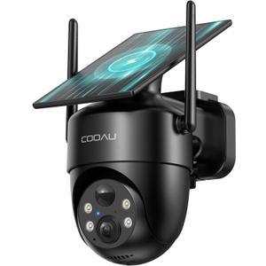 COOAU Solar Security Cameras Wireless Outdoor  Low-Light Rechargeable, Easy to Install, 2K 360 Camera for Home Security, Surveillance Cam with AI Smart Detection, Color Night Vision, IP66, Alexa (Black)