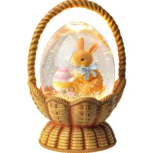 Easter Snow Globe Lantern Bunny Easter Decorations for Home with Timer Swirling Glitter, Lighted Indoor Decor Gifts with Basket Eggs, USB or Battery Operated