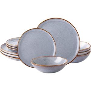 AmorArc Ceramic Dinnerware Sets,Handmade Reactive Glaze Stoneware Plates and Bowls Sets,Highly Scratch Resistant | Dishwasher & Microwave Safe Dishes Set,Service for 4 (12pc)