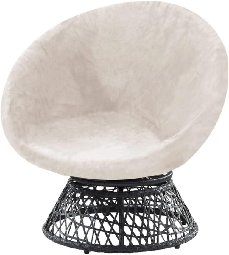 PrinceDeco Velvet Round Saucer Chair Cover (Slipcover Only) High Stretch Papasan Chair Cushion Cover Removable Furniture Protector for Living Room Washable,Fits 29-37 inch, Medium, Ivory