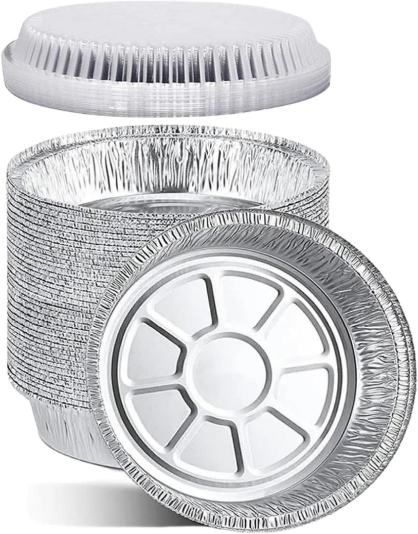 9'' Inch Round Tin Foil Pans Disposable Aluminum Pans with Clear Lids (30 Pack), Freezer & Oven Safe - For Baking, Cooking, Storage, Roasting, & Reheating, Recyclable, Pack of 30
