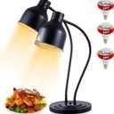 Food Heat Lamp: [Rapid-Heating Bulbs Included] [Steady Heating] Commercial Food Warmer Lamp, Electric Heat Lamp for Food Catering Food Warming Lamp for Buffet Parties (Painted Black, 32" (2-Head,N9