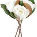 3Pcs Artificial Magnolia Flowers White Magnolia Fake Flowers Faux Magnolia Flowers with Stems Real Touch Magnolia Flowers Bouquet Floral Arrangements for Wedding Party Home Decor