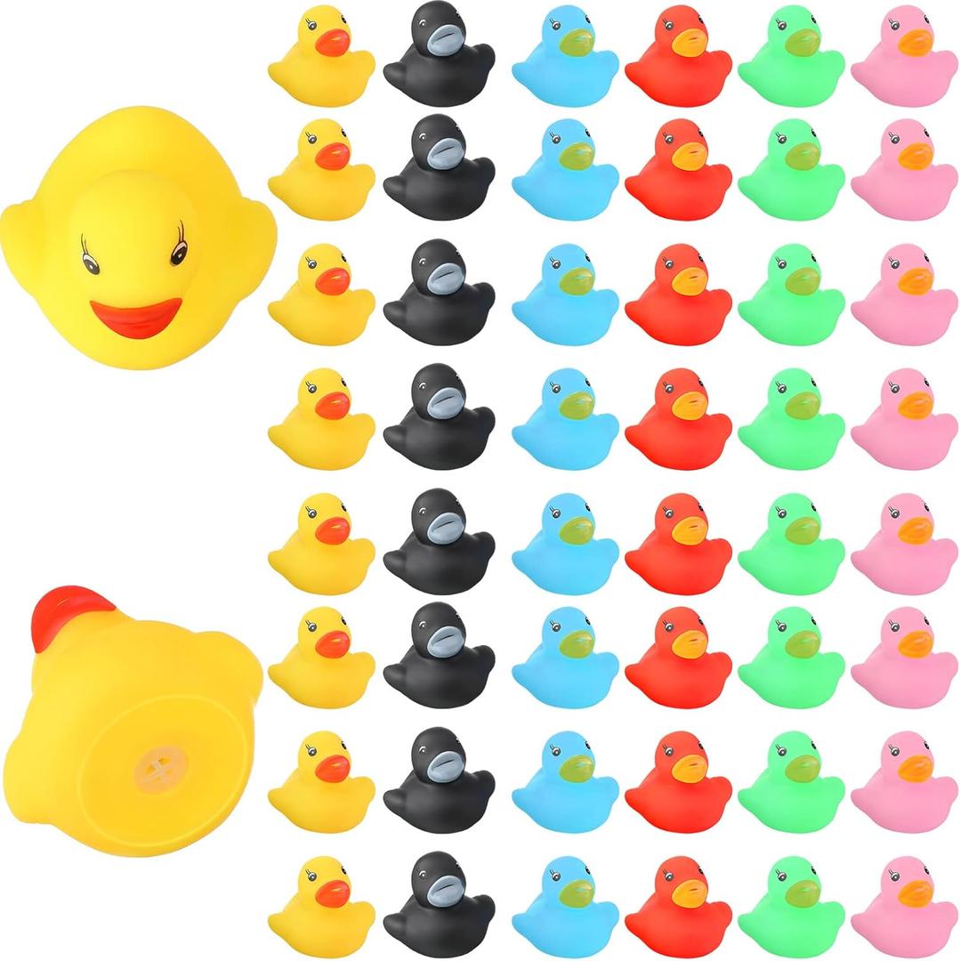 Teling 200 Pcs Mini Rubber Ducks in Bulk Yellow Small Rubber Ducks Bulk Tiny Squeak Duckies for Birthday Party Favor Gift(1.57 x 1.57 x 1.18 Inch) (Pink, Black, Red, Green, Yellow, Blue)