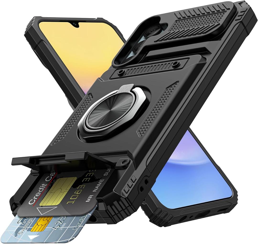 Vofolen for Samsung Galaxy A15 5G Case Wallet with Card Holder [Store 2 Cards] + 360 Rotated Ring Kickstand Heavy Duty Shockproof Wallet Case Cover for Samsung Galaxy A15 Case for Men&Women-Black