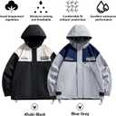 Lightweight Men's Jacket with Hood for Outdoor, Travel, Hiking, Windbreaker, Versatile, Stylish Design (X-Large, Khaki-black)