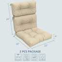 LVTXIII Outdoor Seat and Back Chair Cushion Patio Tufted High Back Cushion with Ties, Seasonal Replacement Rocking Chair Cushion for Home Office Garden Use, 44” L x 22” W, Set of 2, Stripe Beige