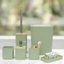 CERBIOR Bathroom Accessories Set 6 Piece Bamboo Bath Ensemble Includes Soap Dispenser, Toothbrush Holder, Toothbrush Cup, Soap Dish for Decorative Countertop and Housewarming Gift (Green)