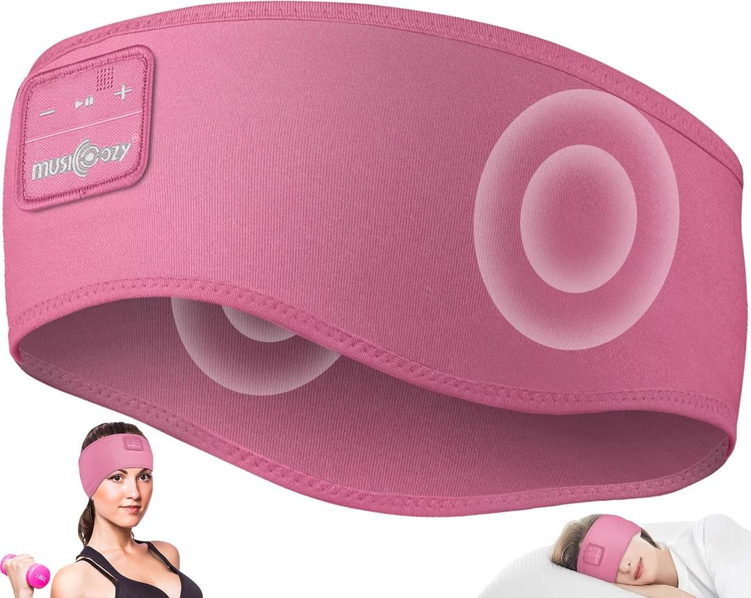 MUSICOZY Sleep Headphones Headband Bluetooth 5.4 Wireless Headband Headphones for Sleeping for Side Sleeper with Ultra-Thin HD Stero Speaker for Workout(Pink)