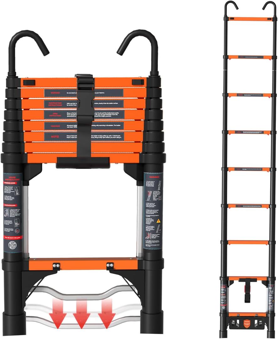 Telescoping Ladder 8.5FT, Aluminum Extension Ladder with One-Step Fold