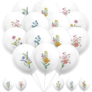 Soulchen 50 Pcs White Floral Balloons Wildflower Party Decorations for Baby Shower Spring Summer Flower Birthday Decorations Latex Flower Balloon Bulk for Bridal Picnic Garden White