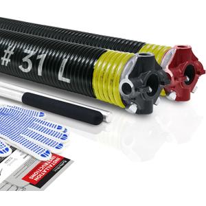Pair of 2" Garage Door Torsion Springs Set with Non-Slip Winding Bar & Gloves,High Precision Electrophoresis Black Coated, for Replacement & Installation, MIN 16,000 Cycles (0.207x2''x31'')