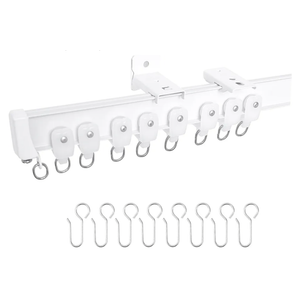 Aluminum Ceiling Curtain Track Set with Hooks Ceiling Mount and Wall Mount Room Divider Sliding Curtain Tracks Rods Flexible Heavy Duty Curtain Rail Hook Sets,White,9FT