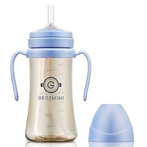 GROSMIMI Spill Proof no Spill Magic Sippy Cup with Straw with Handle for Baby and Toddlers, Customizable, PPSU, BPA Free 10 oz (\Sky Blue)