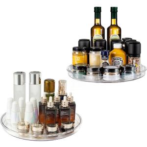 vacane 2-Pack 13Inch Lazy Susan Cabinet Organizer, Plastic Rotating Organizer Spice Rack Condiment Organizer for Pantry, Countertop, Cupboard, Refrigerator-Clear