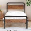 12 Inch Twin Bed Frames with Wooden Headboard and Footboard, No Box Spring Needed, Heavy Duty Metal Mattress Foundation, Noise Free, Easy Assembly, Black