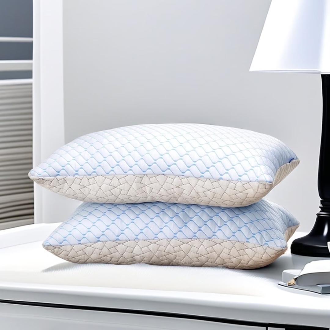 Shredded Memory Foam Pillows Queen Size Set of 2, Regulating Reversible Cooling Pillow Bed Pillow for Bed, Adjustable Loft Bed Firm or Soft Pillows for Side, Back, Stomach, Hot Sleepers