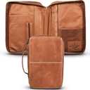 Hunter & Scribe Leather Bible Covers for Men and Women - Top Grain Buffalo Leather - Genuine Leather Bible Cover with Pockets, Zipper, and Bookmark - Bible case - Book Cover - Large Light Brown