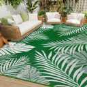 Cekene Reversible Outdoor Rugs 8x10 Waterproof Outdoor Patio Rugs Clearance Portable RV Camping Mats Green Lightweight Plastic Straw Rugs for Patio Balcony Picnic Garden BBQ (8'x10', Green/White)