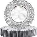 13 Inch Silver Plastic Charger Plates Set 12 Pack, Elegant Round Disc Chargers for Table Setting, Decorative Placemats for Regular Dinner Plates, Holidays, Events, and Entertaining (Design B)