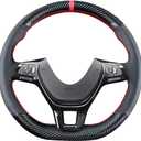 DIY Stitching Carbon Fiber Steering Wheel Cover for Volkswagen VW Arteon Atlas Jetta Passat e-Golf Golf Sportwagen Alltrack Ti-guan 2015-2021 Black 15 inches Leather Interior Accessories (Without Paddle Shifters Purchase This)