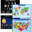 World Map, United States Map, Solar System, and Moon Phases Posters  Laminated 14x19.5 in  Educational Posters, Classroom Decorations, Teachers Supplies, Virtual Learning for Kids, Homeschool Decor