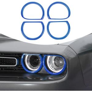 Voodonala for Challenger Headlight Headlamp Lampshade Accents Enhancements Cover Bezels Ring Cover Trim for 2015-2025 Dodge Challenger Exterior Accessories ABS 4PCS Blue