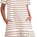 MITILLY Women's Casual Summer T Shirt Dress 2025 Striped Loose Short Sleeve Tunic Dress with Pockets (Brown) Small 