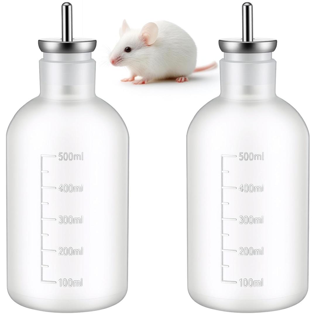 LemonRoad 2 Pcs 500ml/ 16.9 oz Lab Mouse Rat Rodents Water Drinking Bottle Chew-Proof Water Bottles with Stainless Steel Sipper Tube for Lab and Breeding Cages