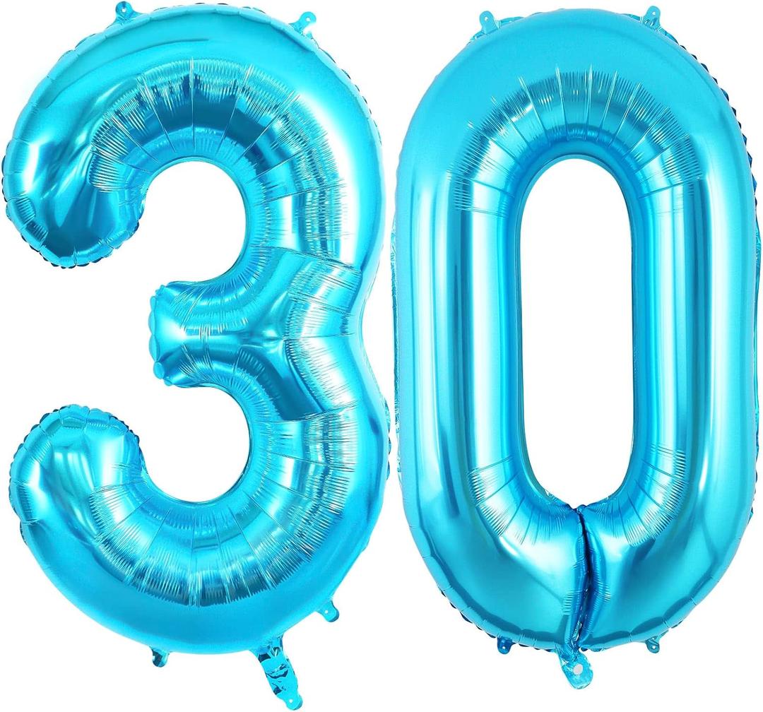 30 Number Balloons Large Foil Number Balloon Big 40 Inch for 30th Birthday Anniversary Event Celebration Party Decorations Blue