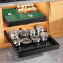 Pull out Cabinet Organizer, Expandable Width(14"-24"), Depth(13"-24") with 3 Rails, Slide Out Drawers With Raising Pad for Framed Cabinets, Fixed with Adhesive Film for Cabinets in Kitchen, Black