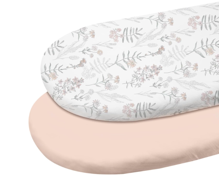 Gllquen Baby Bassinet Sheets 2 Pack, 100% Organic Cotton Bassinet Fitted Sheets for Girls Boys, Soft & Breathable Unisex Baby Mattress Sheet for Standard Bassinets 33"x17"(Lineage of Bloom)