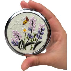 Leimandy Embroidered Pocket Mirror Double-Sided 1x/2x Makeup Mirrors Portable Compact Mirror for Purse Bridesmaid Gift Bridal Shower Gift Birthday Gift L1 (Purple Lavender)