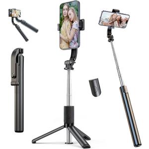 Selfie Stick & Cell Phone Tripods, Extendable Selfie Stick Tripod with Wireless Remote, Portable, Lightweight, 360 Rotatable Tripod Stand for Video Recording Vlog Compatible with iPhone Samsung (1m Black)