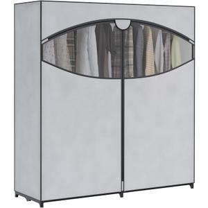 Whitmor Extra-Wide Portable Clothes Closet, 60" Wide Closet Organizers and Storage with Cover, Heavy Duty Metal Clothes Rack, Stable and Easy Assembly Clothes Storage, Light Grey
