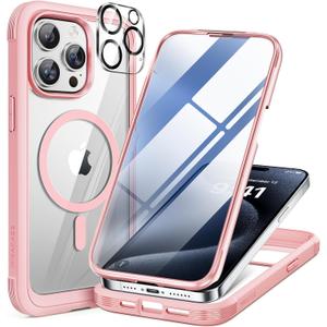 Miracase Magnetic for iPhone 15 Pro Max Case 6.7'' [Compatible with Magsafe] Full-Body Military Drop Proof for iPhone 15 ProMax Case with Built-in 9H Tempered Glass Screen Protector,Pink