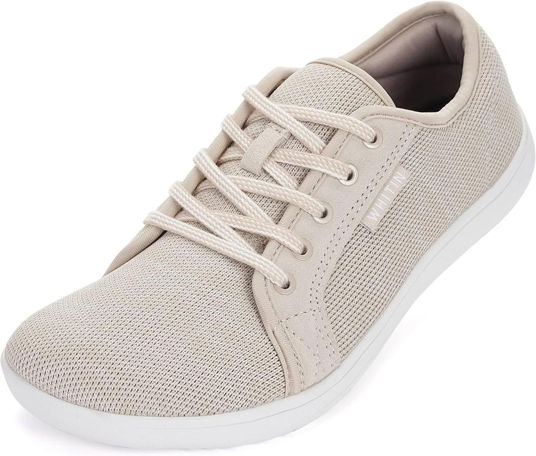 WHITIN Women's Minimalist Barefoot Shoes Wide Toe Box Zero Drop Sneakers Size 8 Tennis Running Sport Cute Athletic Flat Walking Comfy W81 Beige 39