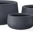Kante 19.6",15.7",11.8" Dia Round Concrete Planters Set of 3, Outdoor Indoor Garden Plant Pots with Drainage Hole and Rubber Plug, Modern Curvaceous Design, Charcoal