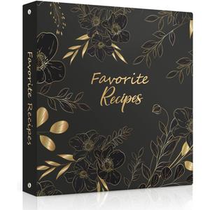 Recipe Binder with Plastic Sleeves, Full Page Cards and Dividers, Recipe Binder 8.5x11 3 Ring, Blank Recipe Book Binder to Write in Your Own Recipes (Black Floral)