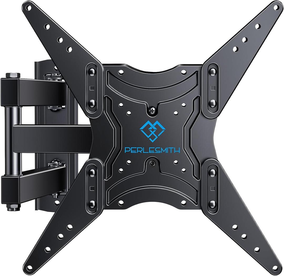PERLESMITH Full Motion TV Wall Mount for 27-60 Inch Flat & Curved TVs, Single Stud TV Mount with Articulating Swivel Tilt - Wall Mount TV Bracket VESA 400x400mm up to 77 lbs, Perfect Center Design
