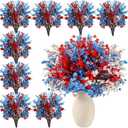 Lyrow 24 Pcs 4th of July Artificial Flowers Red Blue White Patriotic Picks Decoration Independence Day Fake Babys Breath Stems Memorial Day Floral Arrangement for Veterans Day Home Outdoor Table Decor