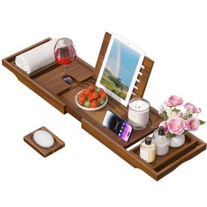 Bathroom Table Tray Expandable Wood Tub Tray for Bathtub