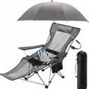 Yuntau Single Reclining Camping Chair with Removable Umbrella Folding Camp Chair for Outdoor(Grey)