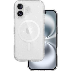 MAGEASY Case for iPhone 16 6.1" - Never Yellowing Crystal Clear Glitter Case with Sparkle, 16ft Drop Protection, Compatible with MagSafe | Bright M - Luminous Clear