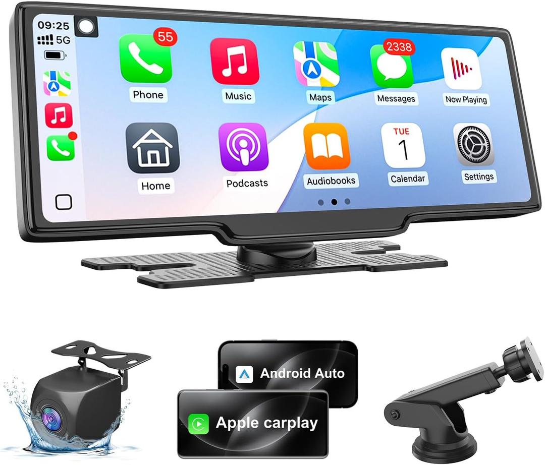 HK5 Carplay Screen for Car, 10.26 HD Wireless Apple Carplay & Android Auto Touchscreen with Backup Camera, Car Play Screen iOS 26 Compatible, GPS Navigation/Mirror Link/Siri/FM (No Front Camera)