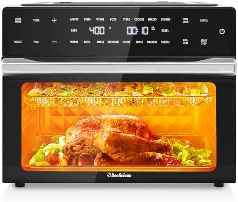 Beelicious® Pro 32QT Extra Large Air Fryer, 19-In-1 Air Fryer Toaster Oven Combo with Rotisserie and Dehydrator, Digital Convection Oven Countertop Airfryer Fit 13" Pizza, 1800w (Black)