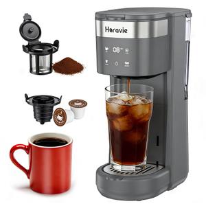 Single Serve Coffee Maker for K Cup Pod & Ground, Fast Brew One Cup Coffee Machine with Descaling and Low Water Alert, Fit 7.8" Travel Mug, 6 to 14oz Brew Sizes, 30oz Removable Reservoir, Grey