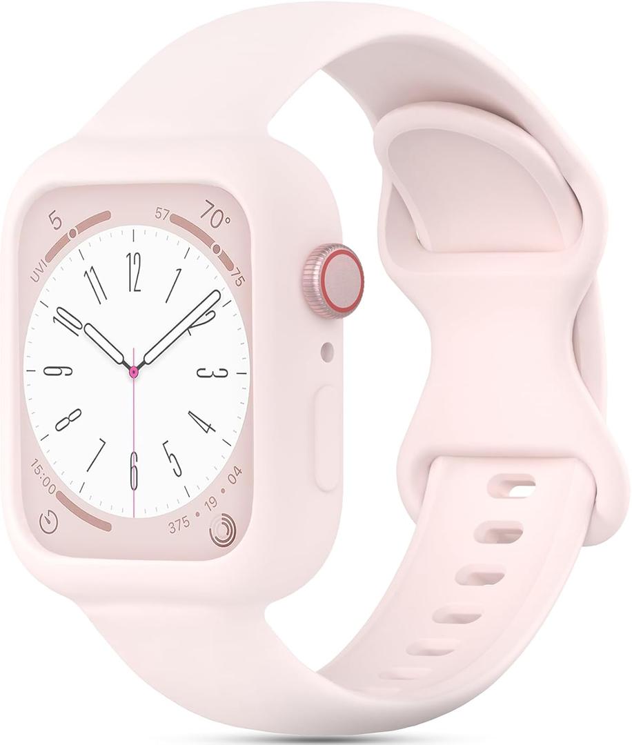 Silicone Bands Bumper Case Compatible with Apple Watch Band 38mm 40mm 41mm 42mm 44mm 45mm 46mm 49mm Women Men, Sport Strap Protective Cover Wristband for iWatch Ultra Series 11 10 9 8 SE 7 6 5 4 3 2 1